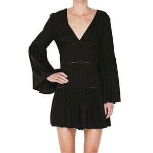 MLM Label Dress Womens S Black Bell Sleeve V Neck  Mini Festival Boho Prairie